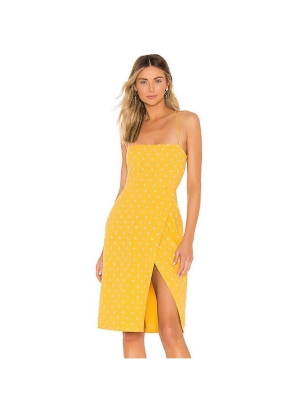 Majorelle Mila Strappy Back Midi Dress M Tuscany Yellow Floral Boho Fall Slit